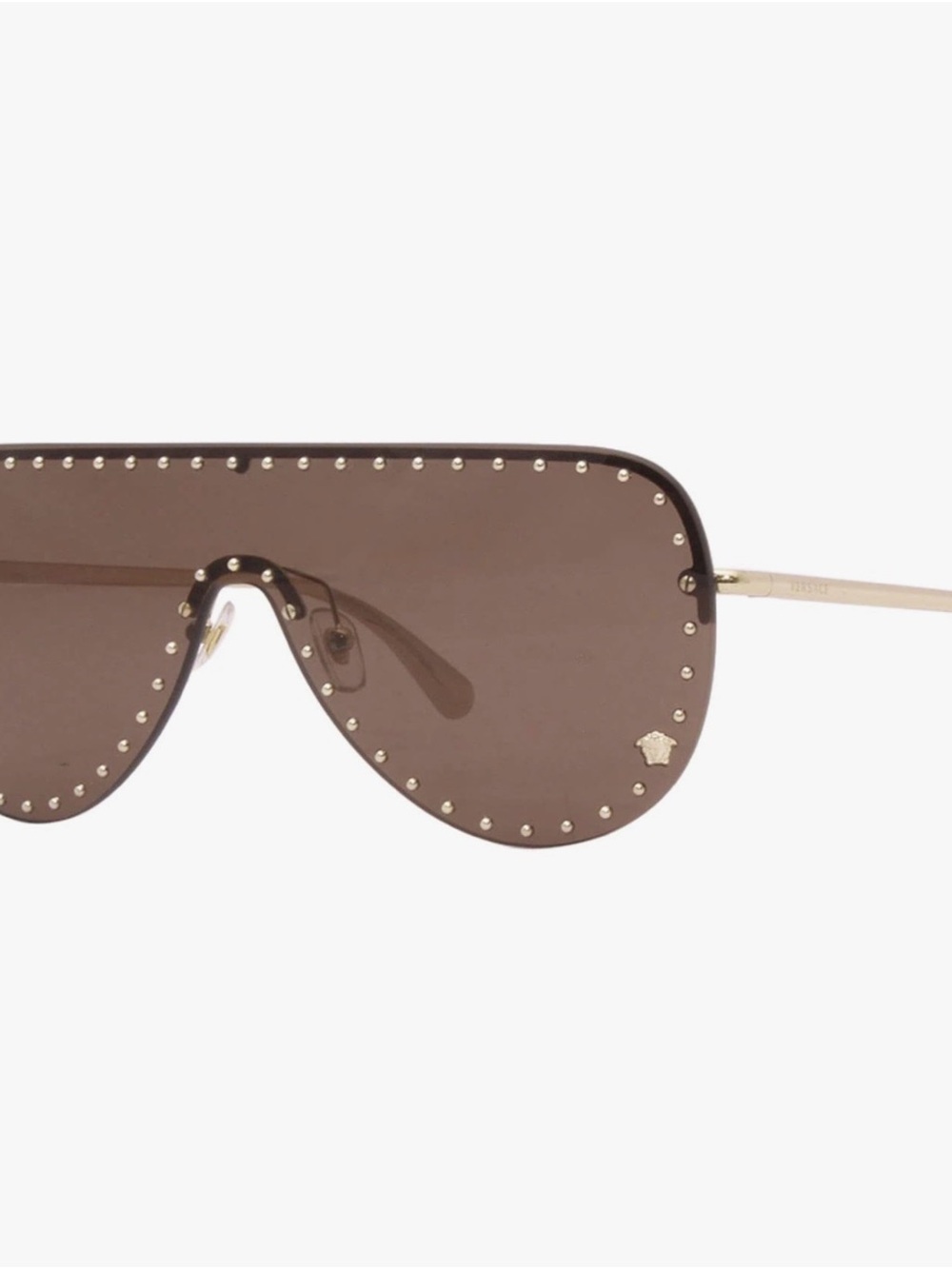 Versace VE2230B brown Shield Sunglasses with Gold Stud Accents